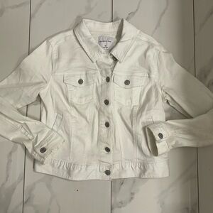 EUC celebrity pink white jean jacket